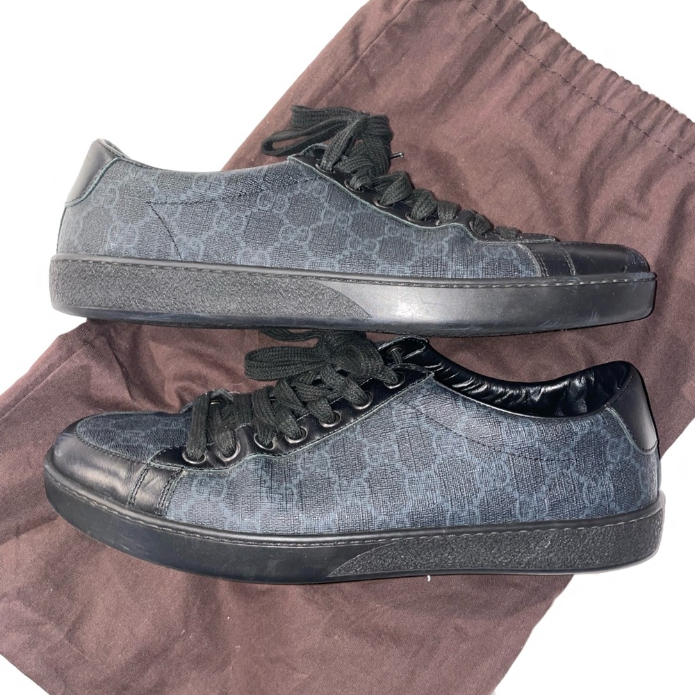 Gucci Men's 325370 Black / Grey Coated Canvas Gg Low Top Sneakers - Picture 7 of 9